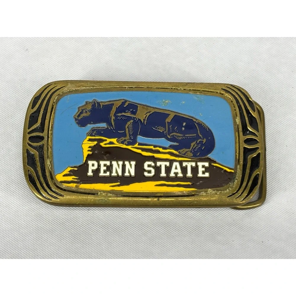 1983 Penn State Nittany Lions Belt Buckle Solid Brass Enamel Vintage PSU Men F08
